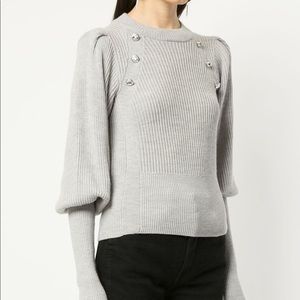 VERONICA BEARD Jude Jeweled Crewneck Blouson-Sleeve Wool Knit Sweater